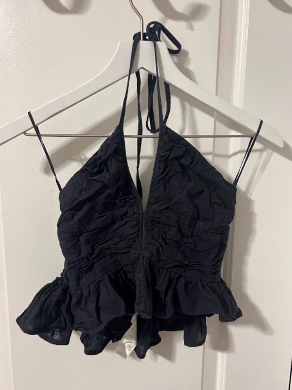 Free People Dandelion Solid Cotton Halter Top, Black - Size Small